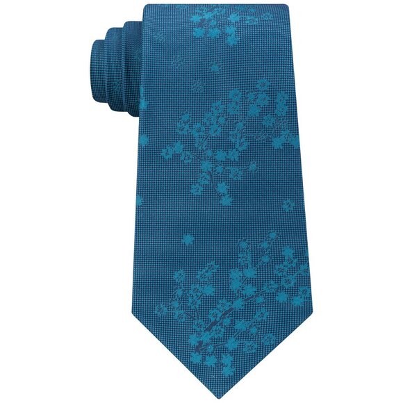 CALVIN KLEIN Blue Climbing Botanic Floral Silk Slim Tie - Picture 1 of 3